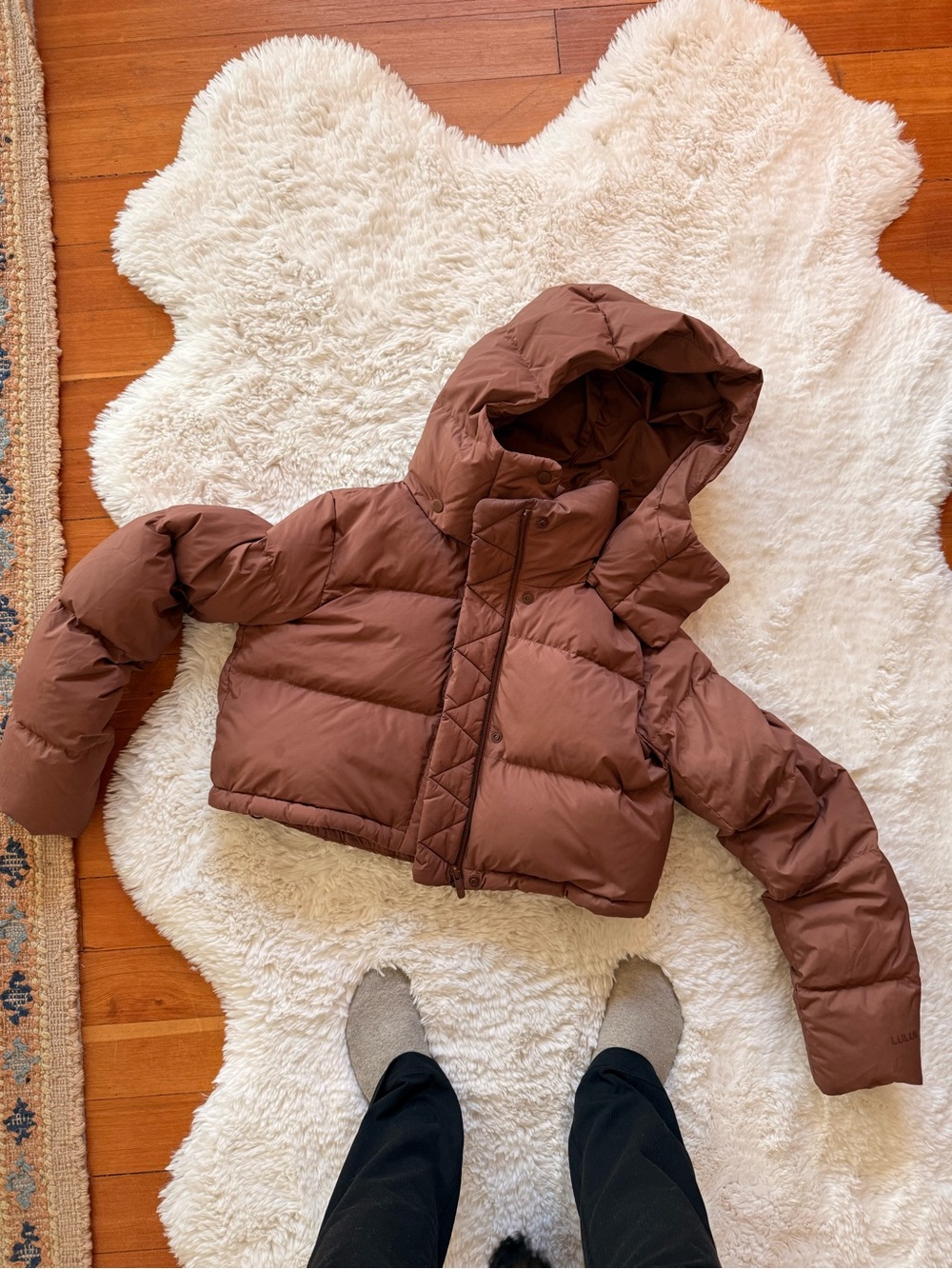 lululemon athletica Cropped Hooded Puffer Jacket in Chocolate Brown